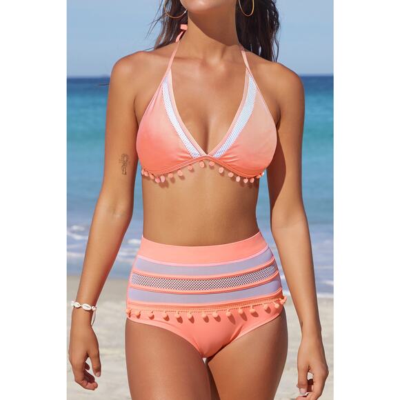 NWT Hot Pink Mesh Insert High Waisted Bikini - Picture 1 of 6